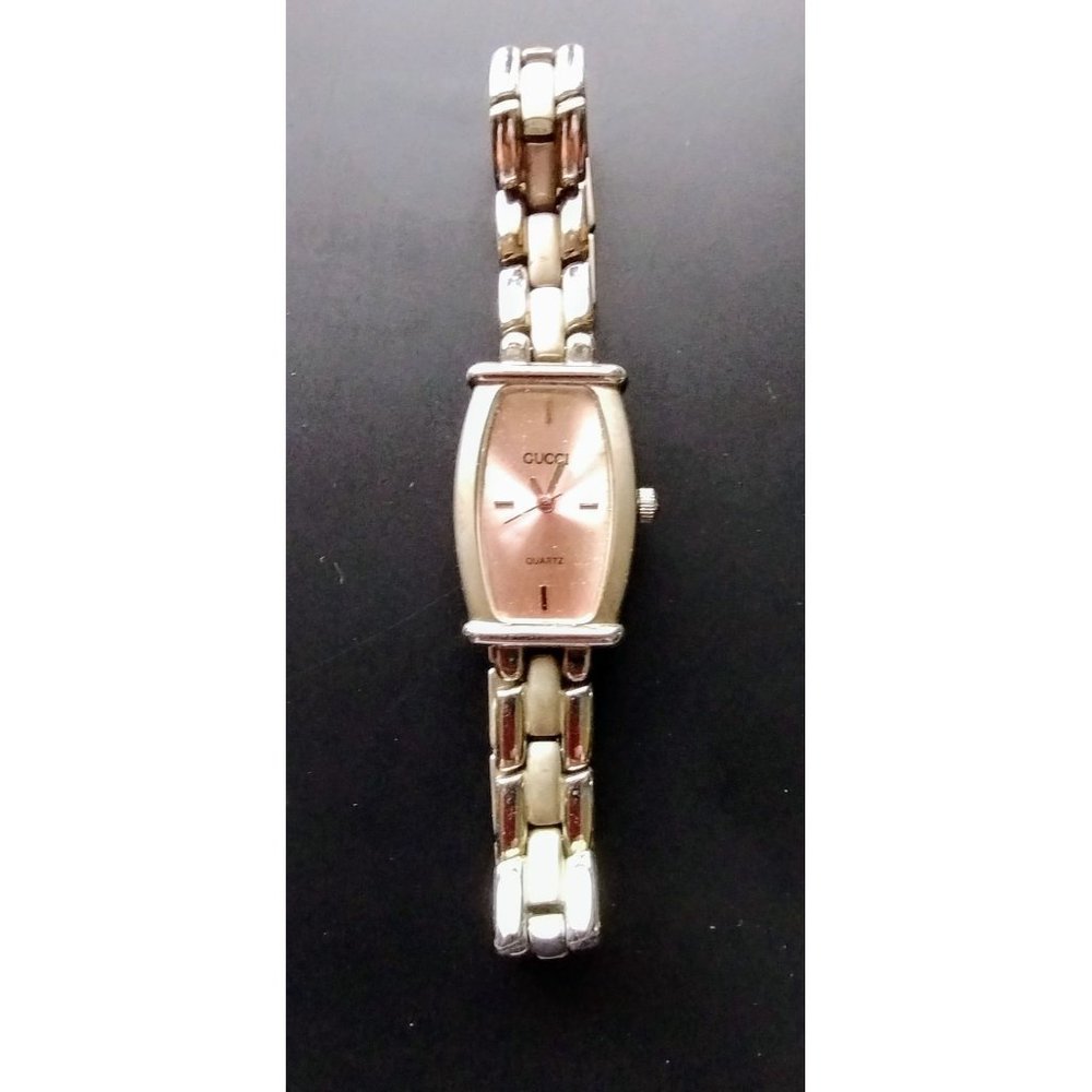 GUCCI Quartz Women's Watch Vintage Pink Face Silver Tone